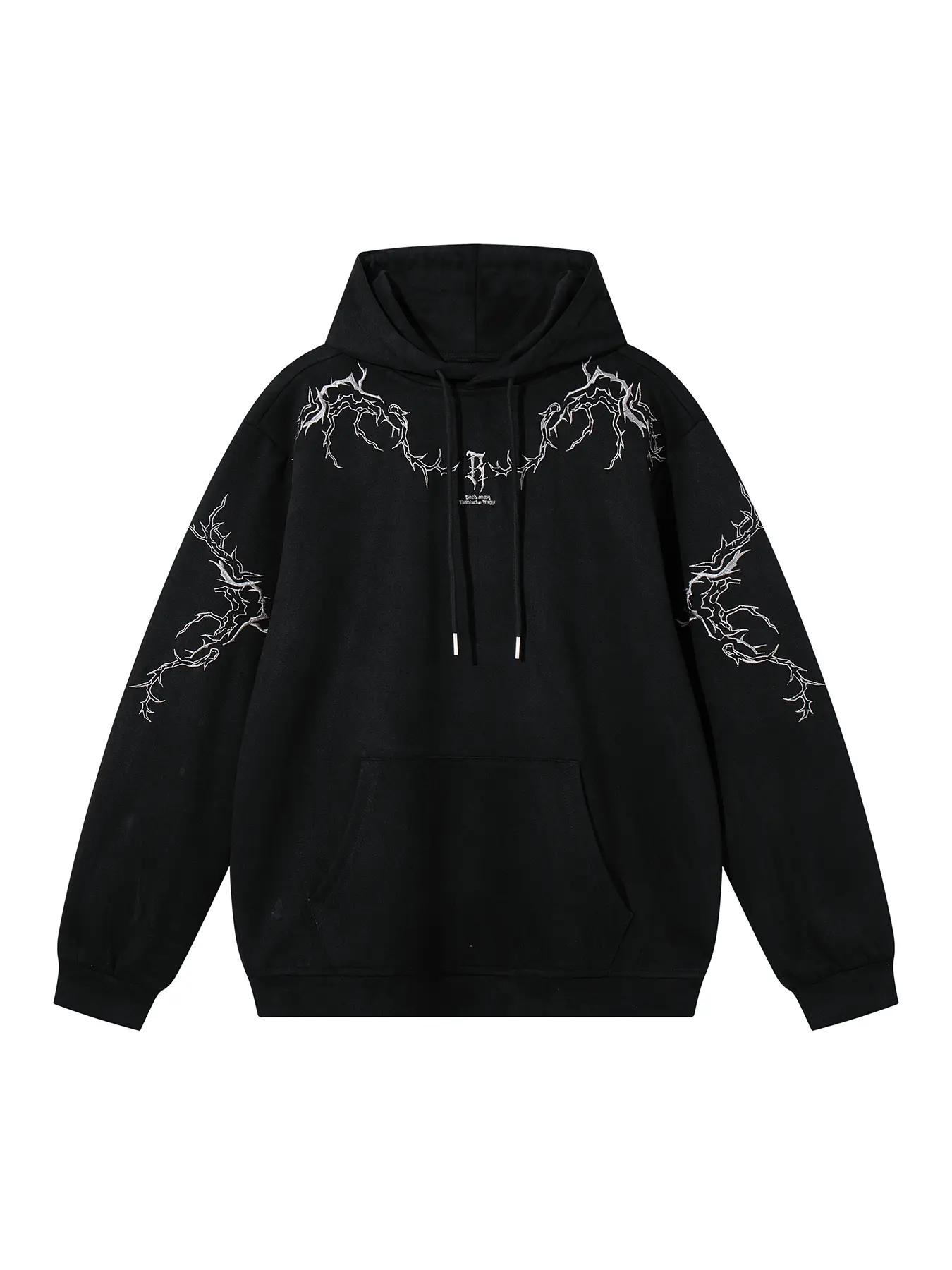 Men's Fall Winter Casual Hooded Sweatshirt, Loose-Fit Embroidered Thorns Design, Trendy Fashionable Outerwear Jacket