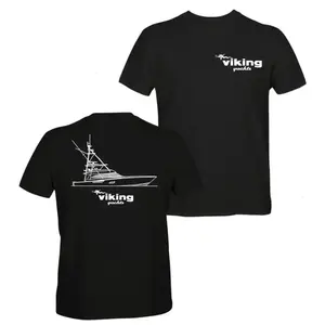 Viking Yachts Black T-Shirt, Technical Line Art Boat Graphic Tee for Saltwater Anglers & Yacht Enthusiasts, Minimal Nautical Style Cotton Shirt for Offshore Fishing Lovers - KitchenEra