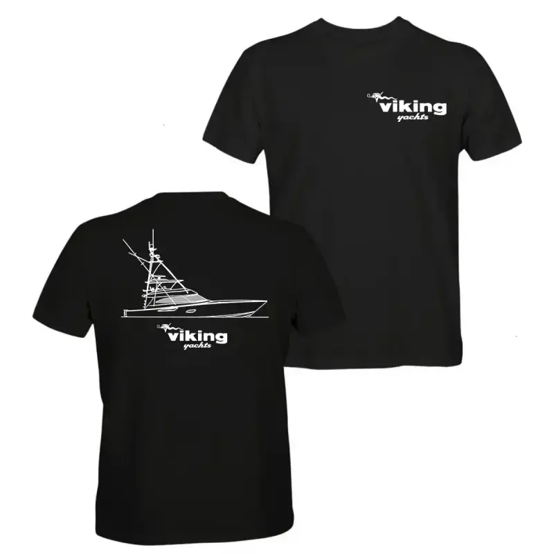 Viking Yachts Black T-Shirt, Technical Line Art Boat Graphic Tee for Saltwater Anglers & Yacht Enthusiasts, Minimal Nautical Style Cotton Shirt for Offshore Fishing Lovers - KitchenEra