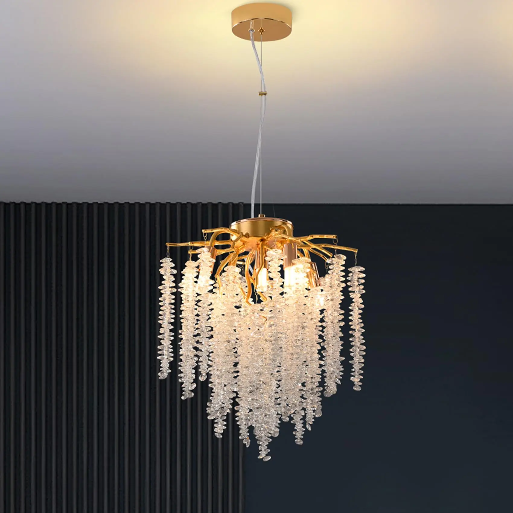 Modern Gold K9 Crystal Chandelier, Small Tree Branch Design Pendant Light, Dimmable Hanging Fixture, E14/E26 Base, for Dining Room Living Room Bedroom Kitchen Island, Luxury Home Decor, Bulbs Not Included