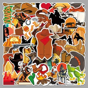 50PCS Cowboy Stickers, Country Western Decals Vinyl Waterproof Stickers for Water Bottle Laptop Luggage Helmet Skateboard Snowboard Guitar Scrapbook Phone Gifts for Teens Girls Kids Adult