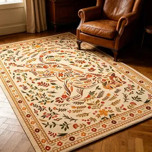 Vintage Leopard Floral Print Rug, Large Area Living Room Bedroom Carpet, Foldable, Non-Slip, Home Decor