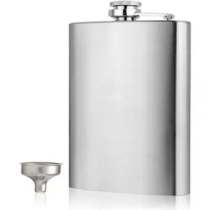 Men Stainless Steel  Flask with Funnel Leak Proof Screw Cap Pocket Flask Drinking Flask for Storing   (18oz)