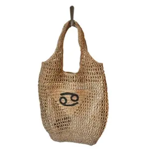 Hand Painted Cancer Raffia Bag (with inner canvas bag also painted included)