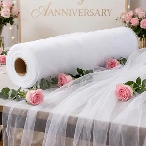 Sheer Fabric Roll 19.6 Inches X 50 Yards, Semi Sheer Tulle, Perfect for Wedding Arch, Party Ceiling, Engagement Backdrop, Stage Decor, DIY Weddings
