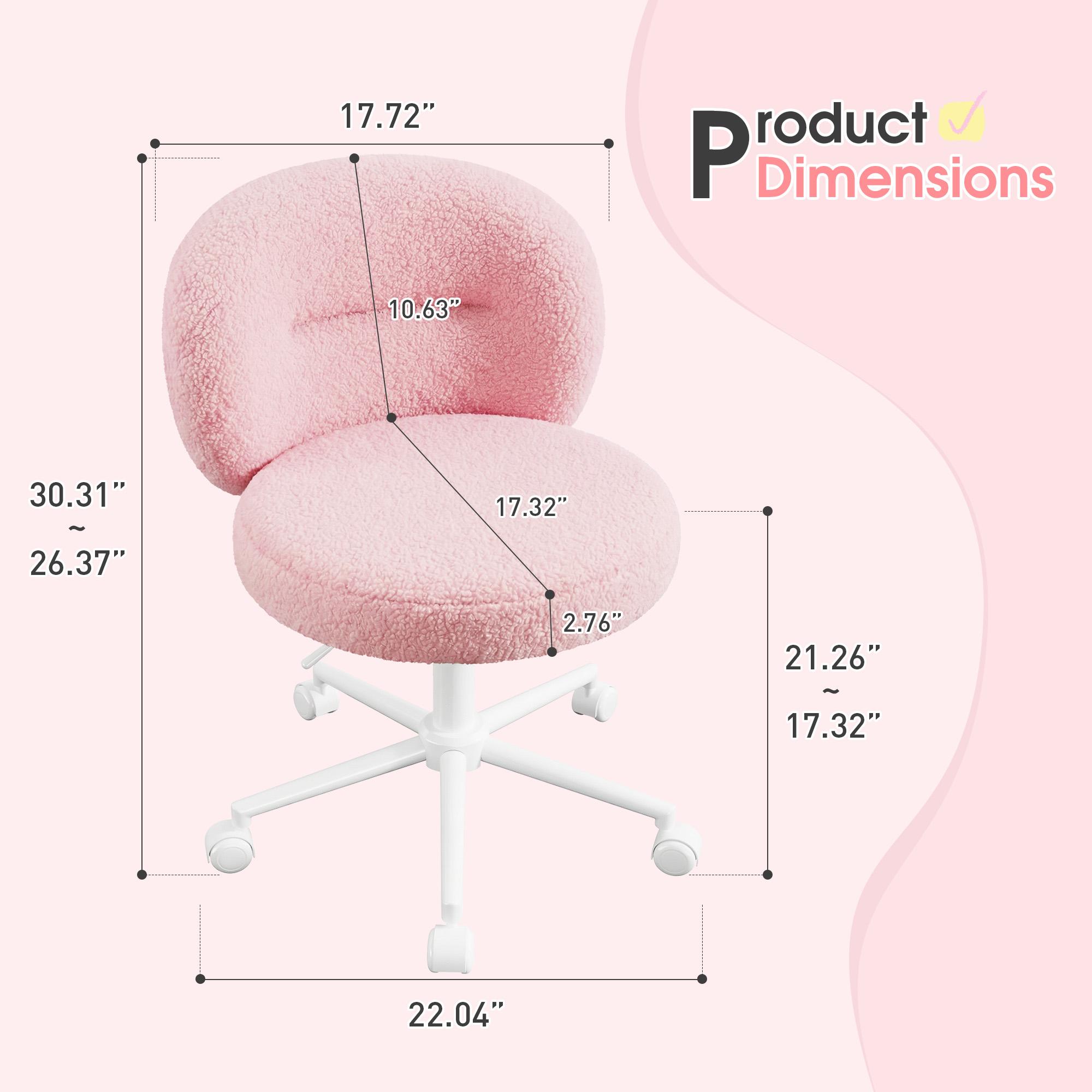 Homkdom  Small Round Vanity Chair with Wheels, Armless Home Office Desk Chairs with Back, Height Adjustable & 360° Swivel, Cute Comfy Vanity Computer Chair for Bedroom, Home Office, White