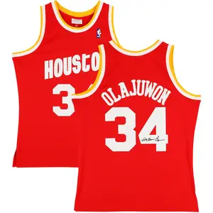 Hakeem Olajuwon Houston Rockets Autographed Mitchell & Ness Red 1993 - 94 Swingman Jersey - Fanatics Authentic Certified - NBA Memorabilia