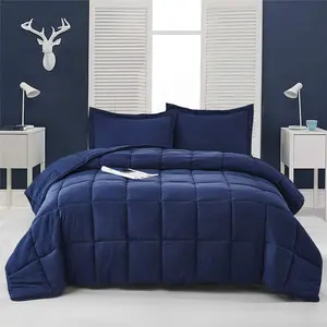 3pc Prewashed All Season Down Alternative Comforter Duvet Insert -Quilted Comforter with Corner Tabs -Box Stitched -250GSM Fiberfill Chic Farmhouse Style Bedding(Salomon,Twin,Navy)