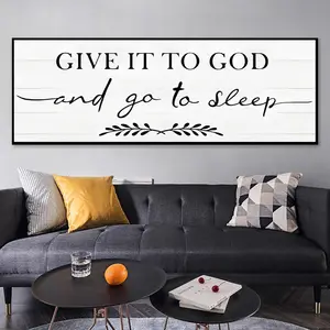 1pc frameless banner "Give it to God and go to sleep", retro-style canvas wall art, suitable for the master bedroom, with decorative items featuring inspiring quotes, Vintage Letters Print, Quote Prints