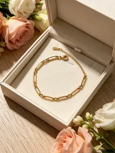 1 luxurious paperclip chain bracelet, adjustable rectangular link bracelet, minimalist daily wear accessory