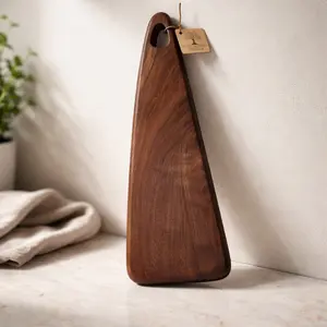 Handcrafted Walnut Charcuterie Serving Board, 19.25 x 5.25 x 1 inches, freeform silhouette with handle, food safe finish, functional and art