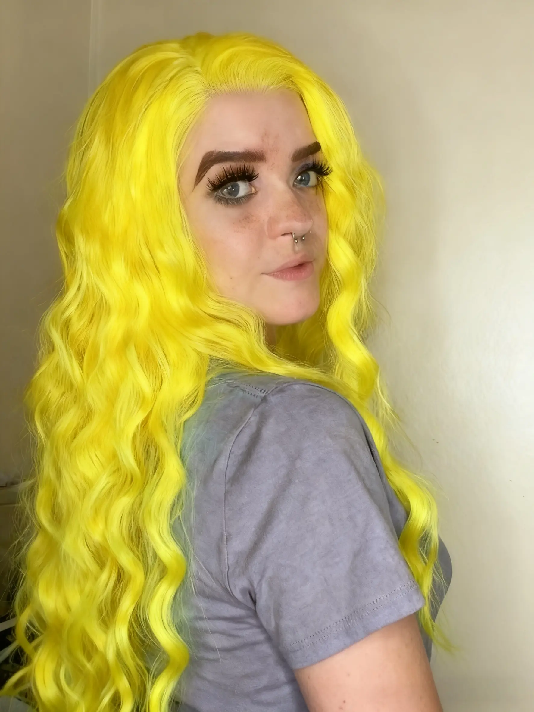 Yellow Long Wavy Wig for Women Glueless HD Wigs 13x4 HD Lace Frontal 26 Inch High-Quality Heat Resistant Fibers Anti-Knotting, 150% Density