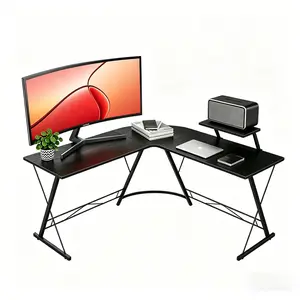 51 Inch L Shaped Gaming Desk with Monitor Stand , Corner Computer Desk with Carbon Fiber Surface, PC Gaming Table for Home Office Writing Workstation, Easy to Install, Black