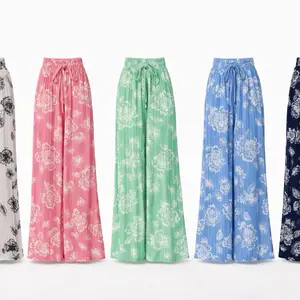 Women Floral Palazzo Pants – 2 Pack Wide Leg (One Size, Assorted Colors – Leave Note to Choose Colors)