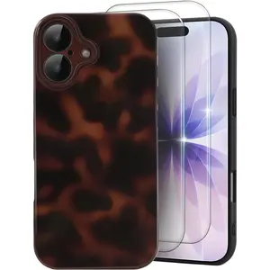 MYY Cute Phone Case for iPhone 17 Case, [with 2X Screen Protector] Tortoise Shell Pattern Leopard Full Camera Protective Slim Shockproof Cool Trendy Aesthetic - Brown Amber