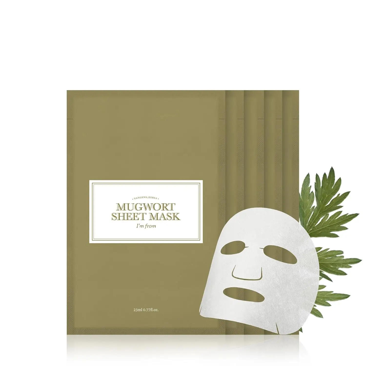 [I'm From Official TikTok Shop] Mugwort Sheet Mask 5pcs(23ml x 5), 91.45% pure Mugwort extract, Calming, Skincare, Skin Repair, Comfort, Soothing