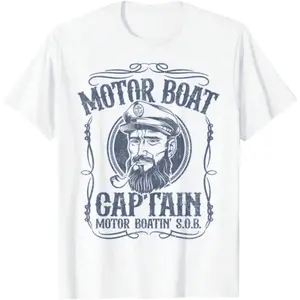 Humorous Motorboat Captain T-Shirt Featuring Pontoon Boating On The Lake Modern Cotton T-Shirt