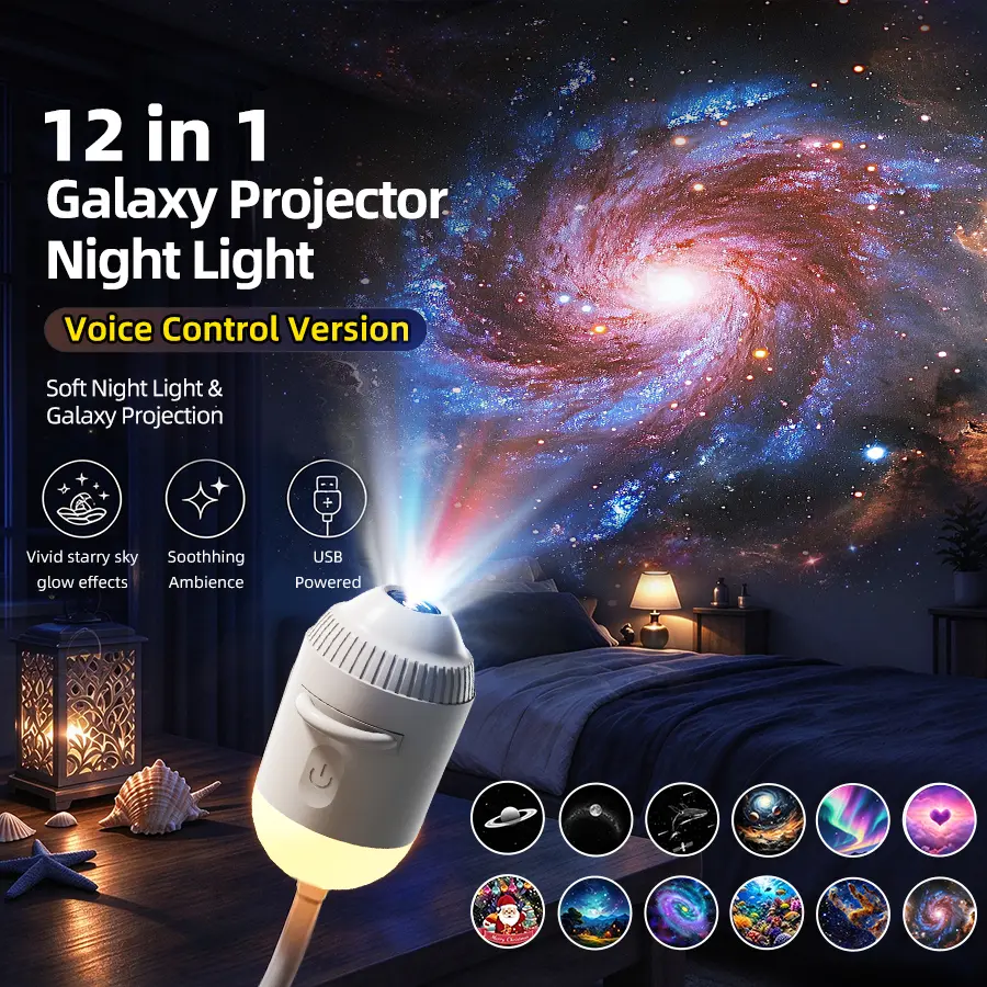 12-in-1 Portable Galaxy Projector Night Light, USB-Powered, Soft Night Light, Vivid Starry Sky Glow Effects, Soothing Ambience Projector Light, Night Light with TouchControl,Mini Starry Projector for Bedroom Ceiling Car HomeDecor Gift for Adults