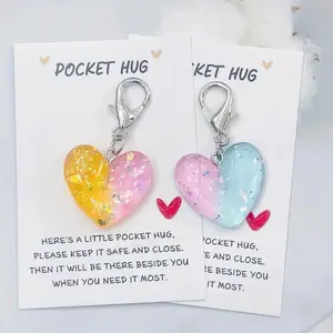 Heart Shaped Keychain with Pocket Hug Card, 40pcs/set Mini Resin Love & Care Gift Set, Gift Packaging Supplies for Family, Friends, Birthday, Wedding, Thanksgiving