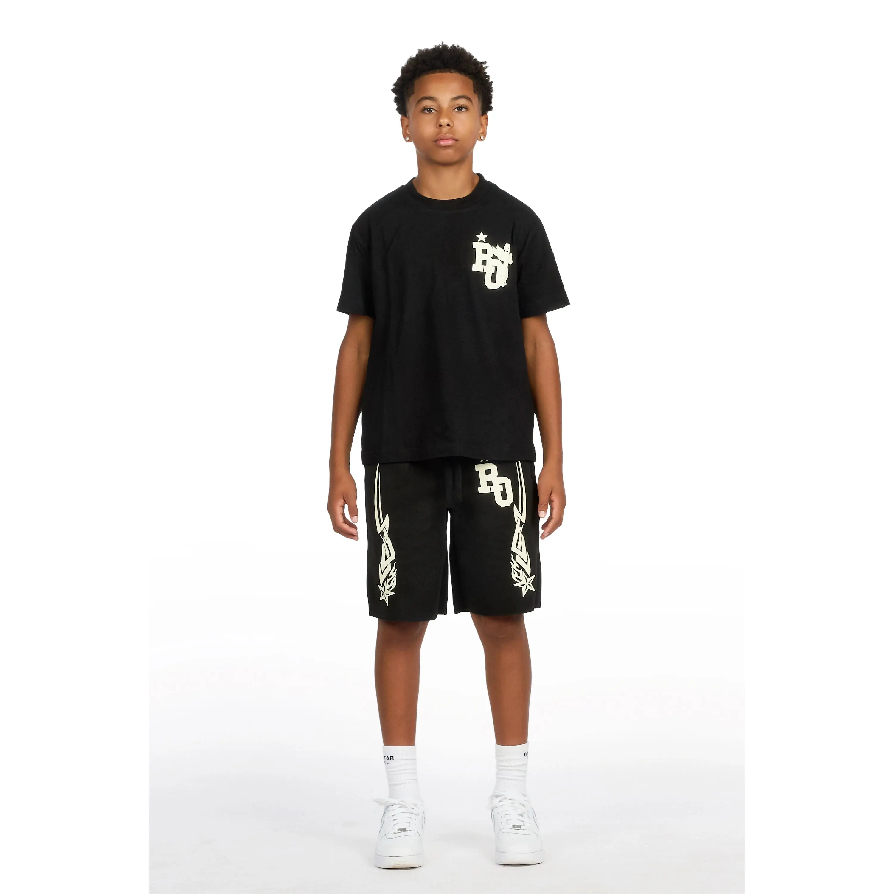 Boys Plutix Black/Cream Graphic T-Shirt/Short Set