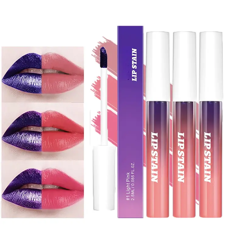 24 Hour Long Lasting Peel Off Lip Stain, Waterproof Smudge Proof Kiss Proof Matte Lip Tint, Nourishing Natural Formula Lip Stain Set, 3 Colors for All Skin Tones