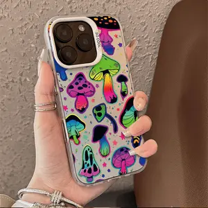 Neon Psychedelic Mushrooms phone case for iPhone 17 Air 16 Pro Max 15 14 Plus 13 12 11 XR XS stylish camera protection Shockproof Anti Drop Durable Phone Case.