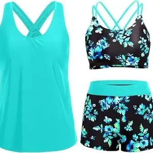 Three Piece Tankini with Shorts - Sporty Swimsuit with Boyshorts Athletic Bathing Suit with Pockets 2026 Modest Swimwear