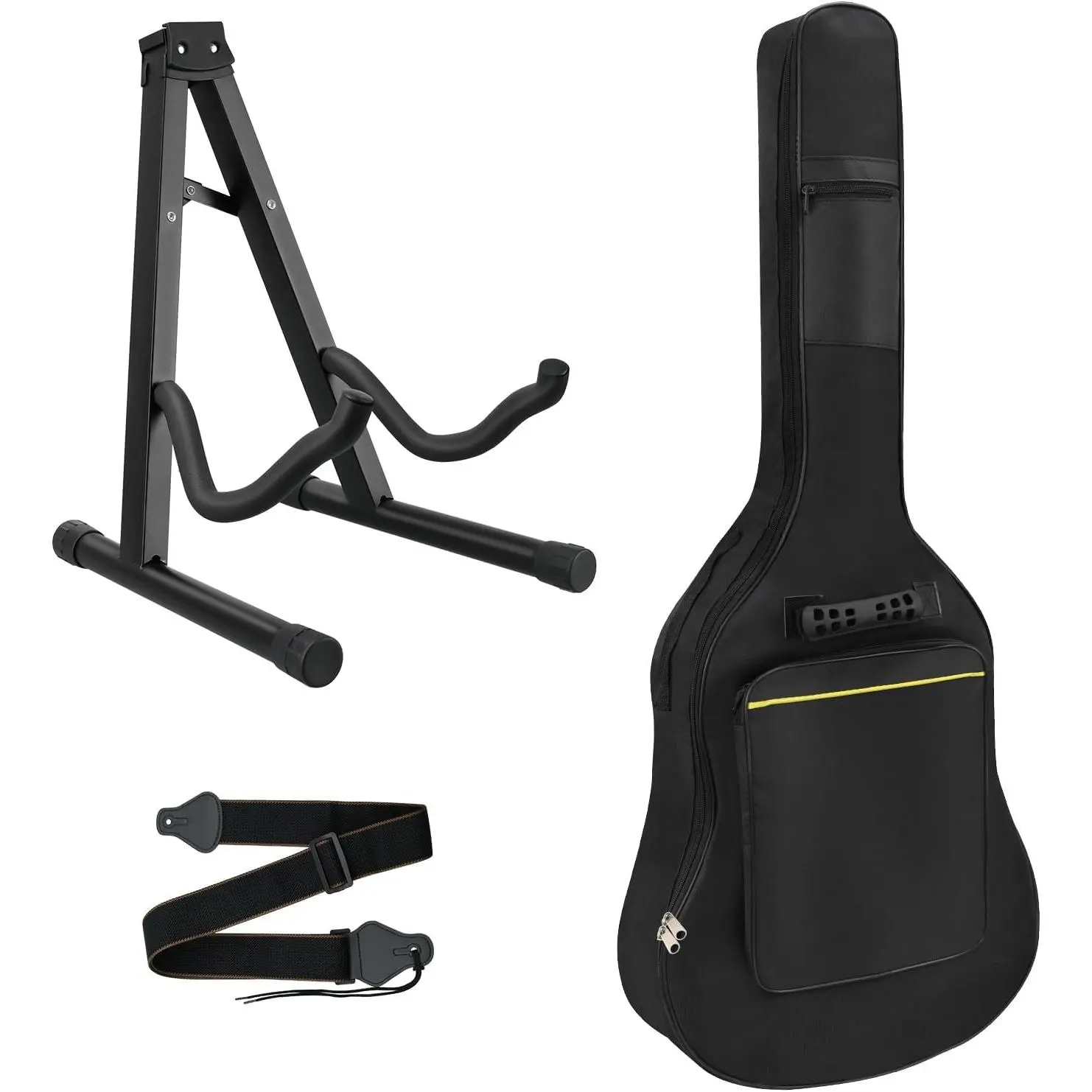 3 count Guitar Accessories Kit - Gig Bag, Folding Stand, Adjustable Strap for Acoustic, Classical, Bass Guitar
