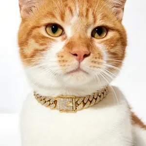 Luxurious Cuban Buckle Pet Necklace Collar, Rhinestone Design, Silver Color & Options, Adjustable 25-60cm, Ideal for Cats & Dogs