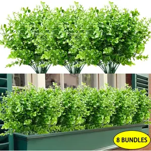 8 Bundles Outdoor Artificial Boxwood UV Resistant Faux Plants for Indoor & Outdoor Decoration Greenery for Garden Porch Window Box Home Wedding Farmhouse Décor Basket Decorative Ornaments room decor for men fall home decor