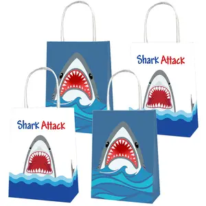 Shark Party Gift Bags 4count Ocean Shark Party Favors Bags with Handles Under the Sea Goodie Bags Baby Shower Birthday Shark Party