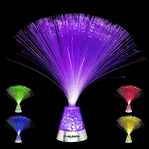 Playlearn 13" LED Fiber Optic Lamp - USB/Battery Powered – Color Changing Crystal Base – Fiber Optic Light Sensory Lamp