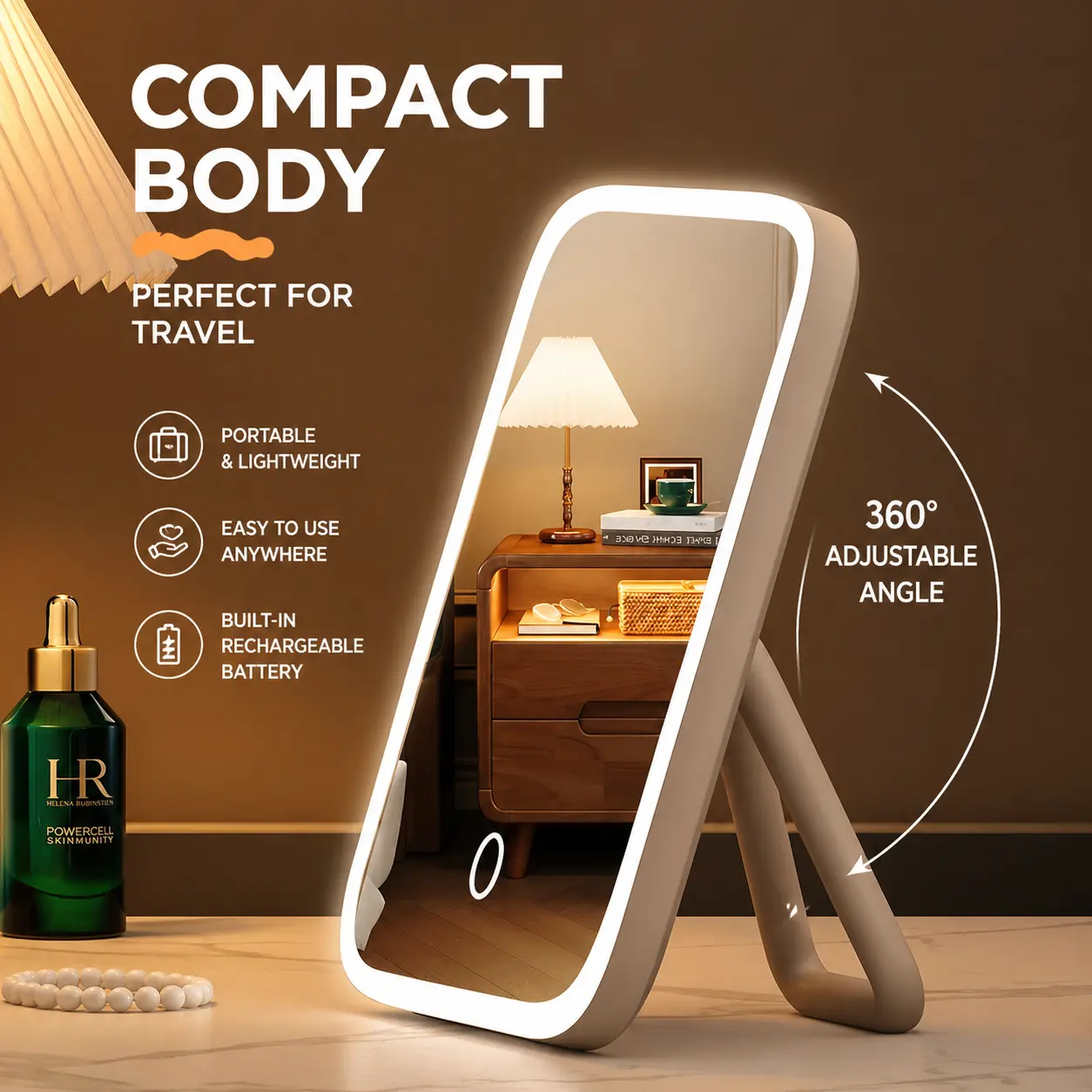 Lighted Makeup Mirror with 5X Magnification, 3 Color LED Vanity Mirror with Stand, USB Rechargeable Touch Control, Adjustable Brightness & Angle, Foldable Portable Travel Desktop Mirror – Perfect Gift for Women