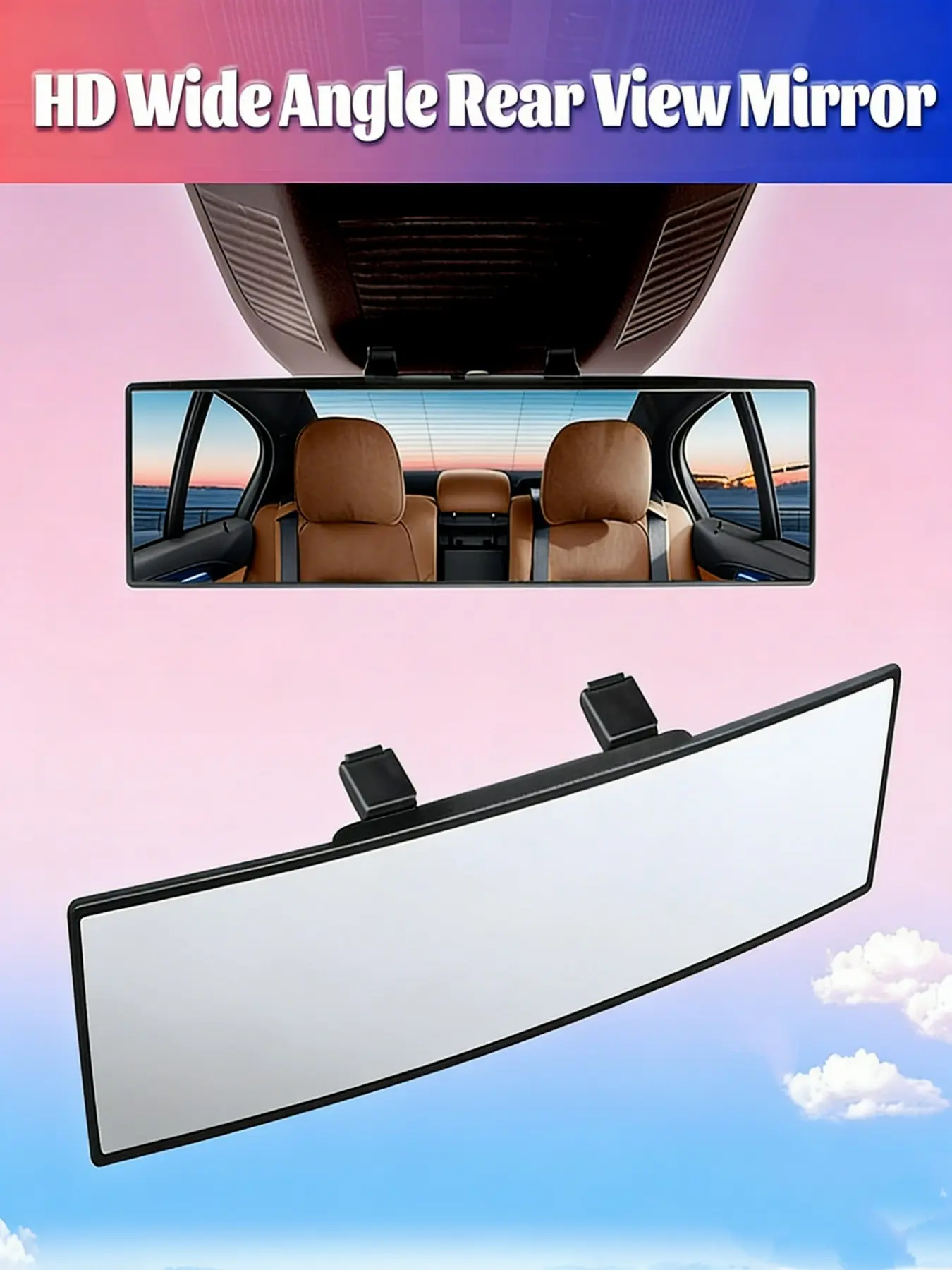 11.81 Inch Panoramic Convex Real View Mirror, Clip-On Wide Angle for Cars Suvs Trucks, Reduces Blind Spot, Clear Visibility, HD Rearview Safety Vehicle, Rearview Mirrors