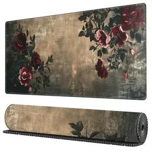 BHJLAXR Vintage Flower Pattern Mouse Pad, Rectangle Gaming Mouse Pad, Anti-slip Mousepad, Office Desk Keyboard Mouse Mat for Home Office Game Room Desk