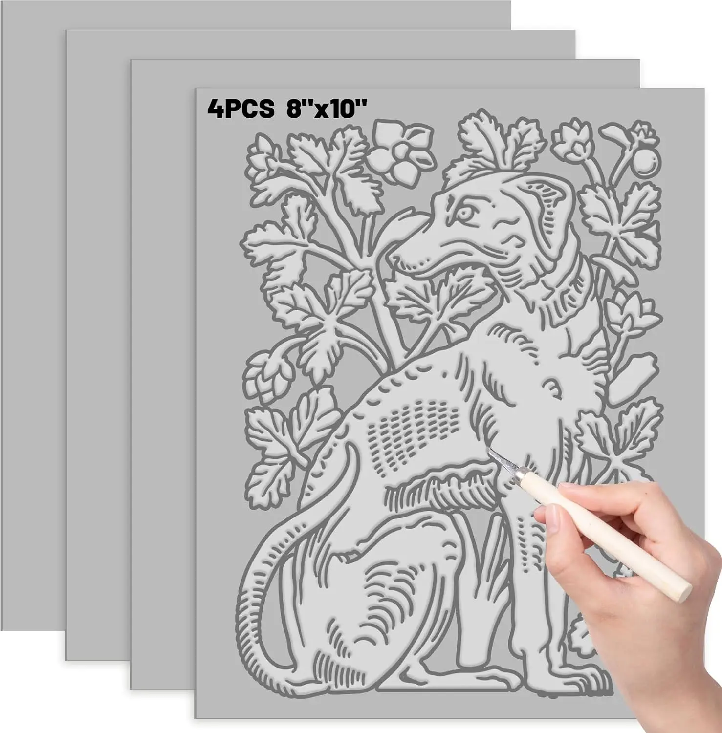 4Pcs 8 x 10 Inch Linoleum Blocks for Printmaking Rubber Carving Engraving Art Project Stamp Making