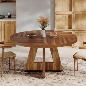 Spaco Round Dining Table Wood Kitchen Table for Dining Room, 47" Dinning Room Tables for 4 People, Farmhouse Dinner Table with Wooden Tabletop and Cross Base.