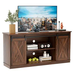TV Stand for Televisions up to 65 Inch Farmhouse Entertainment Center with Storage Cabinets Sliding Barn Doors Modern Living Room Furniture Media Console Table for Bedroom