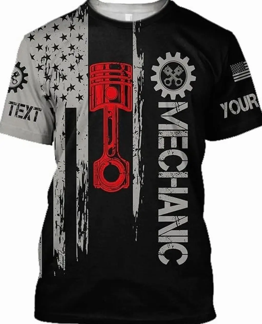 Custom Mechanic T-Shirt, Personalized Name USA Flag Tool Graphic Tee, Durable Workwear for Men B5U