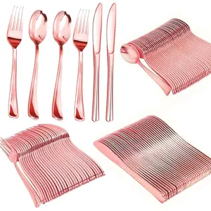 Rose Gold Plastic Cutlery Set, Includes 60 Forks, 30 Spoons, 30 Knives, Ideal for Weddings, Christmas Parties, Outdoor Dining, Reusable, Dinnerware Service Set