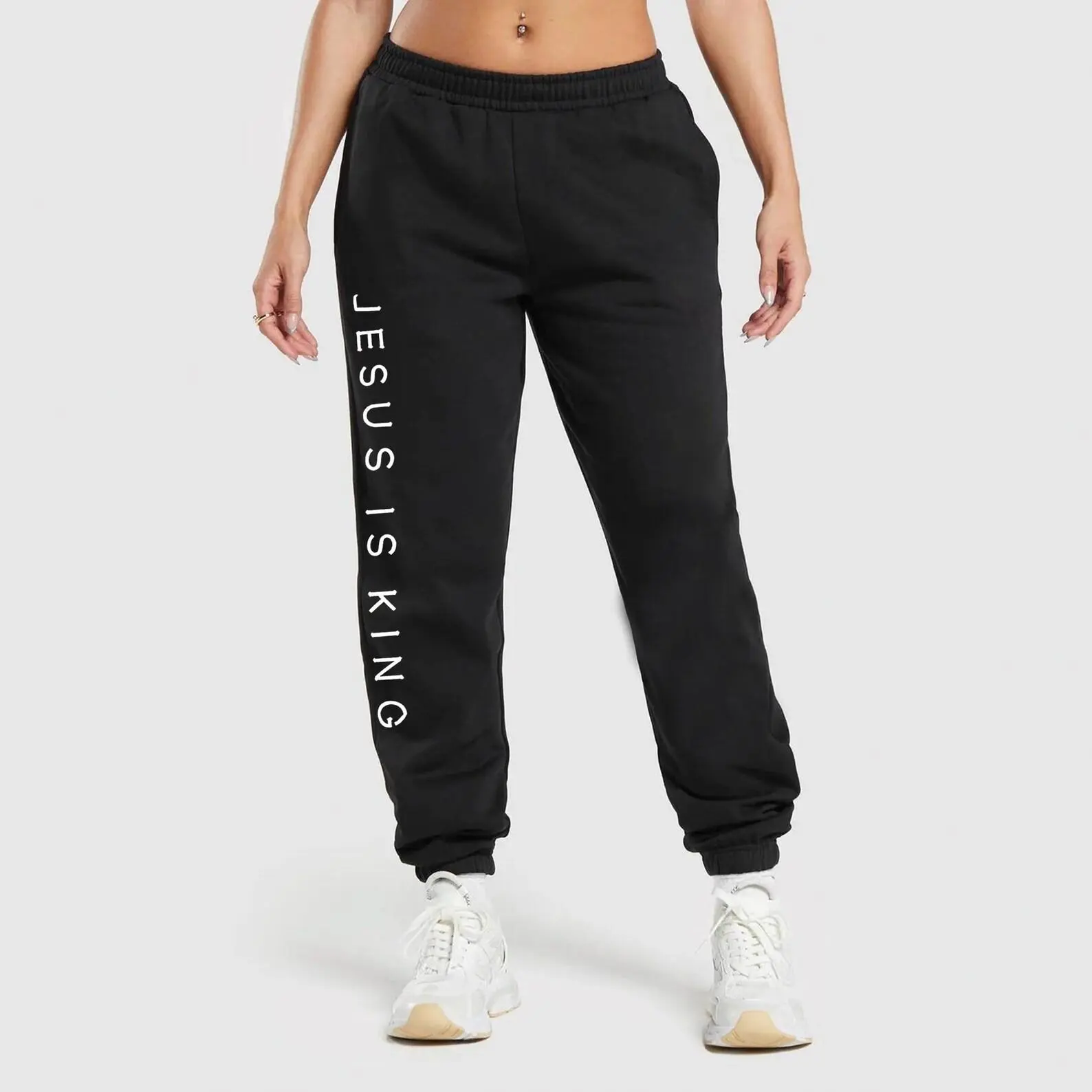 Jesus Is King Sweatpants, Christian Faith Joggers, Black Streetwear Clothing