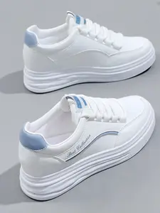 Women's Fashionable Lace Up Platform Sneakers, Casual Comfortable Breathable Sports Shoes, Female All-match Round Toe Shoes for Daily Wear