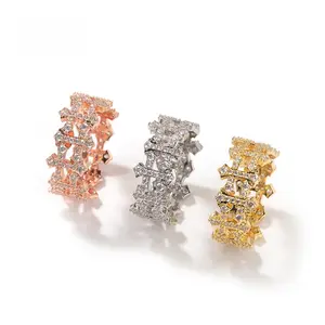 Hip-Hop Style 9mm Reversible Cross Zircon Men's Ring - High-End Trendy Cross Ring