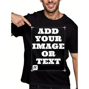 Custom Men's T-Shirt - Personalized Image/Text/Photo Design, Front/Back Double-Sided Printing, Suitable for Casual, Party, Outdoor Sports, Personalized T-Shirt, Casual Wear, Wearable Geometric Pattern, Durable Print Quality, Comfortable Fit, PLUS