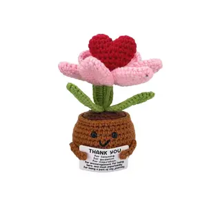 Cute Handmade Crochet Emotional Support Plant - 15cm x 6cm Mini Yarn Flower Pot, Perfect Gift & Desk Decor
