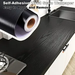 Self-Adhesive Black Oak Wood Grain Wallpaper, Moisture-Proof Furniture and Cabinet Wrap, Easy to Apply and Remove, Durable Vinyl Material, Ideal for Kitchen Countertops, Stylish Home Décor, Perfect for DIY Projects and Renovations