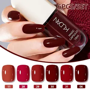 6 Counts Red Brown Water-Based Nail Polish Set, Ancola Red Series, Colorful Quick-Dry Peelable Long-Lasting Formula, High-Quality Nail Supplies for Home Salon DIY Manicure