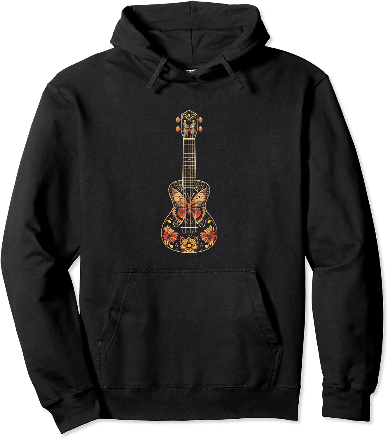 Boho-chic Ukulele Butterfly Pullover Hoodie - Janessaho Shop 84B0D1L8837S