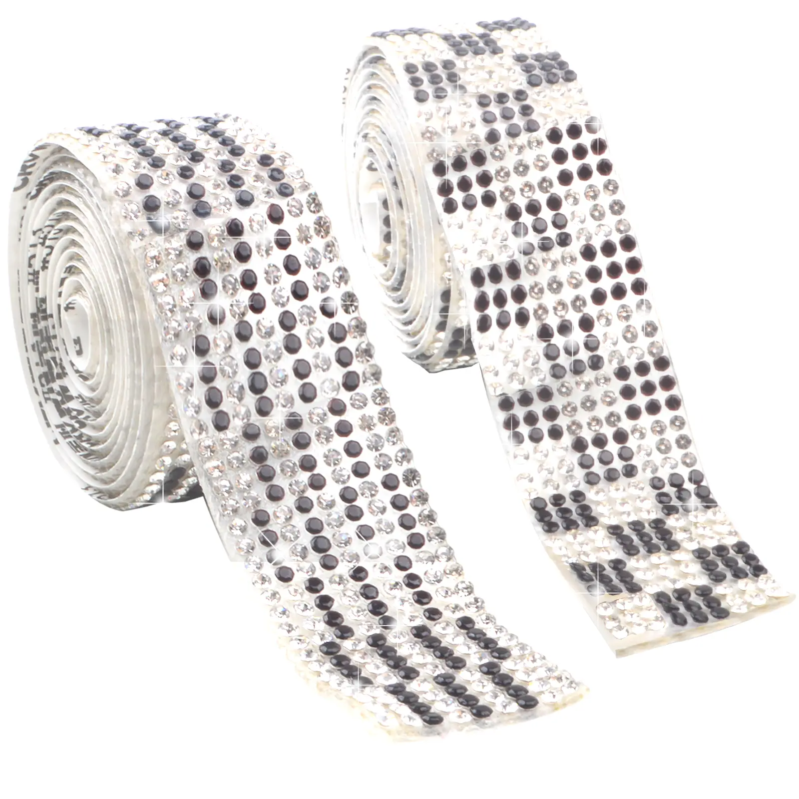 2 Rolls 2 Styles Self Adhesive Sparkling Rhinestone Ribbon Strips Glitter Black White Checkered Diamond Rhinestones Tape Stickers for DIY Art Craft Projects Party Decoration Gift