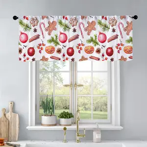 1Pc Christmas And New Year Printed Kitchen Curtains Christmas Baubles Gingerbread Coo Curtains Curtain Valance Living Room Bedroom Bathroom Home Decor 54X18 Inch